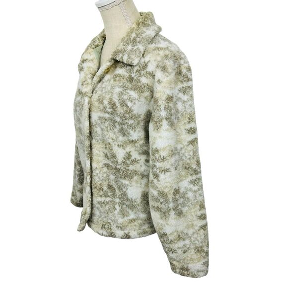 Woolrich Deep Pile Fleece Jacket Button Down Snowflake Womens Size M White Gray - Picture 4 of 10